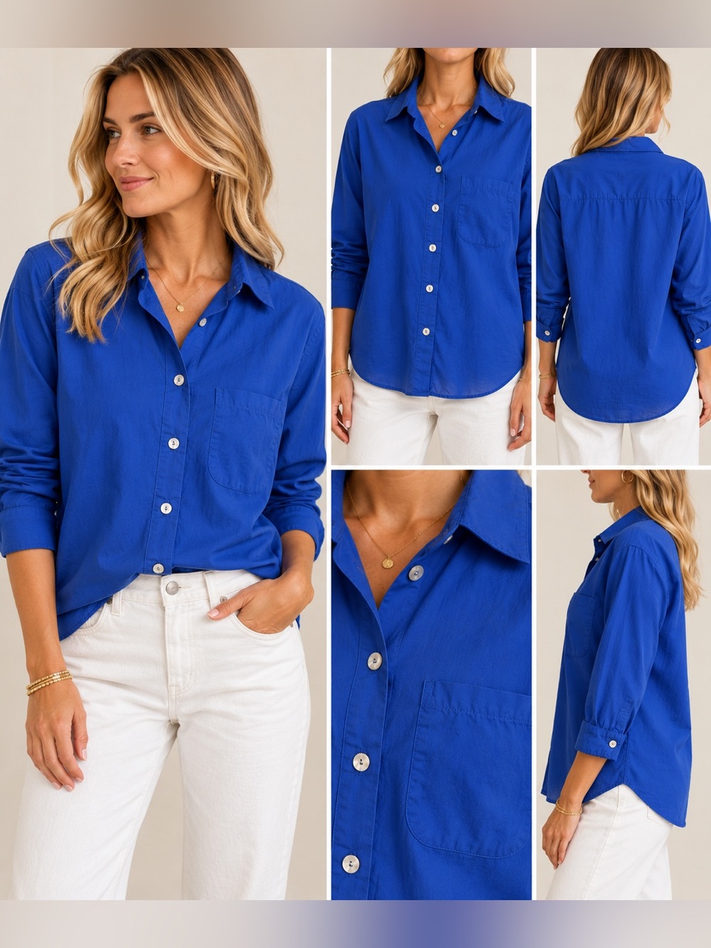 Bryn Walker Royal Blue Oversized Button Down Shirt Size L
